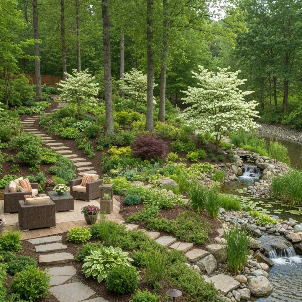 Riverside Backyard Garden Ideas with Erosion Control
