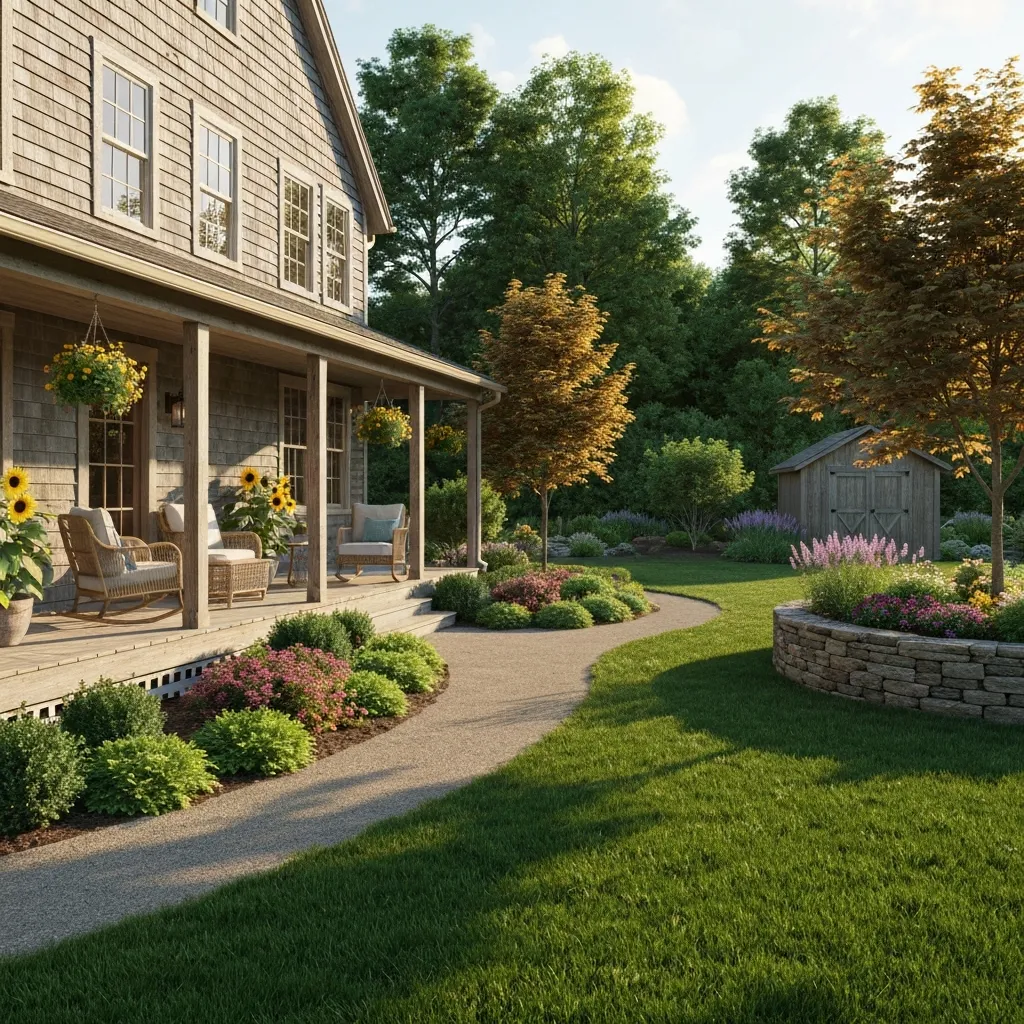 Farmhouse Front Yard Garden Ideas with Porch Beds