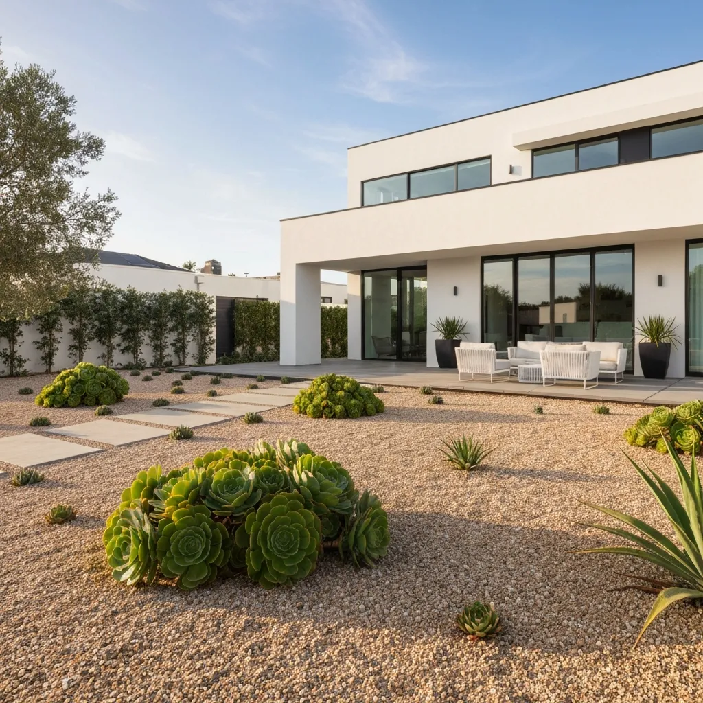 Gravel Front Yard Garden Ideas with Succulents