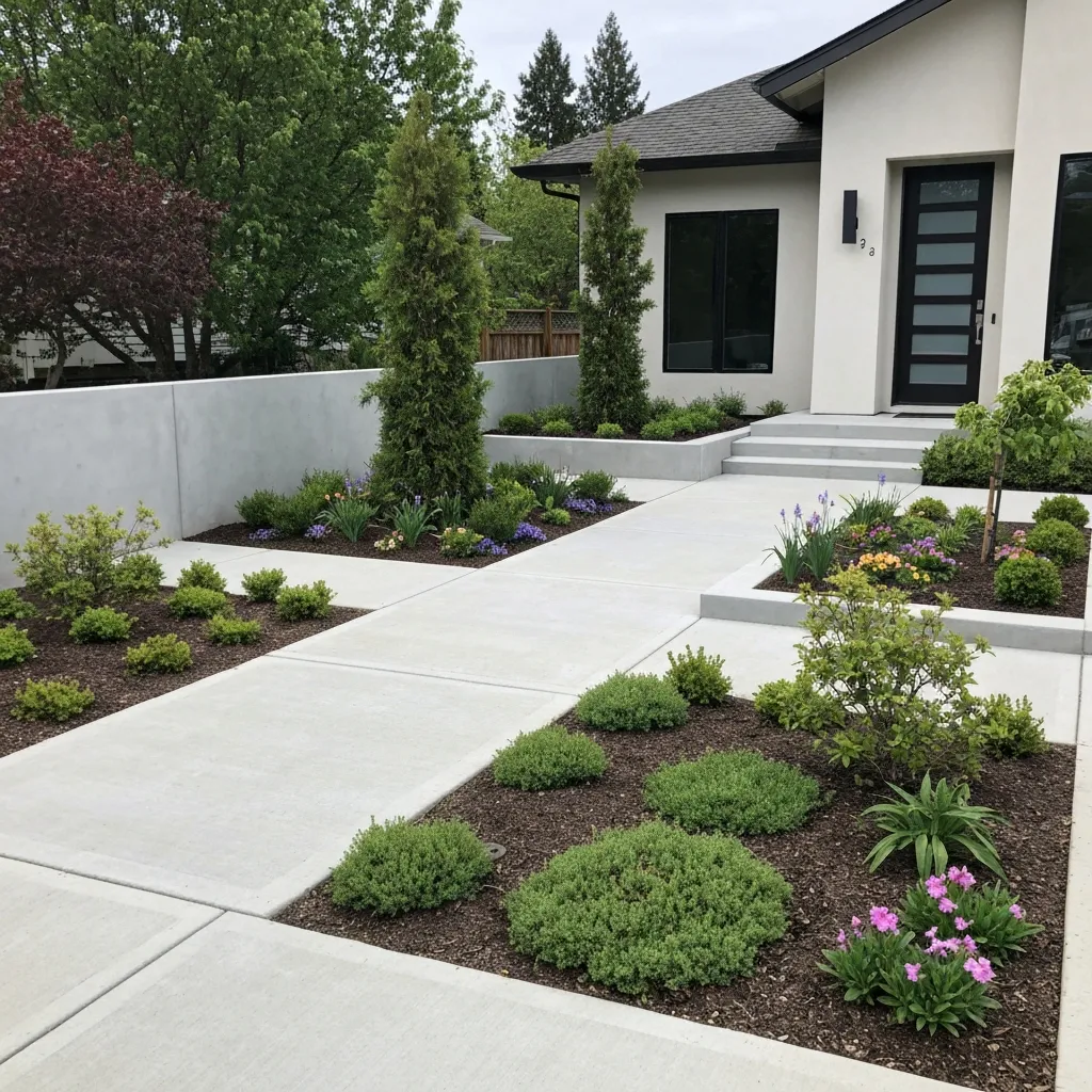Minimalist Front Yard Planting and Stone Ideas
