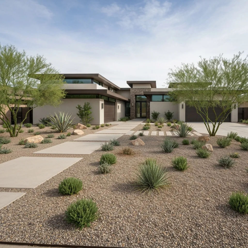 Desert Modern Gravel Front Yard Ideas